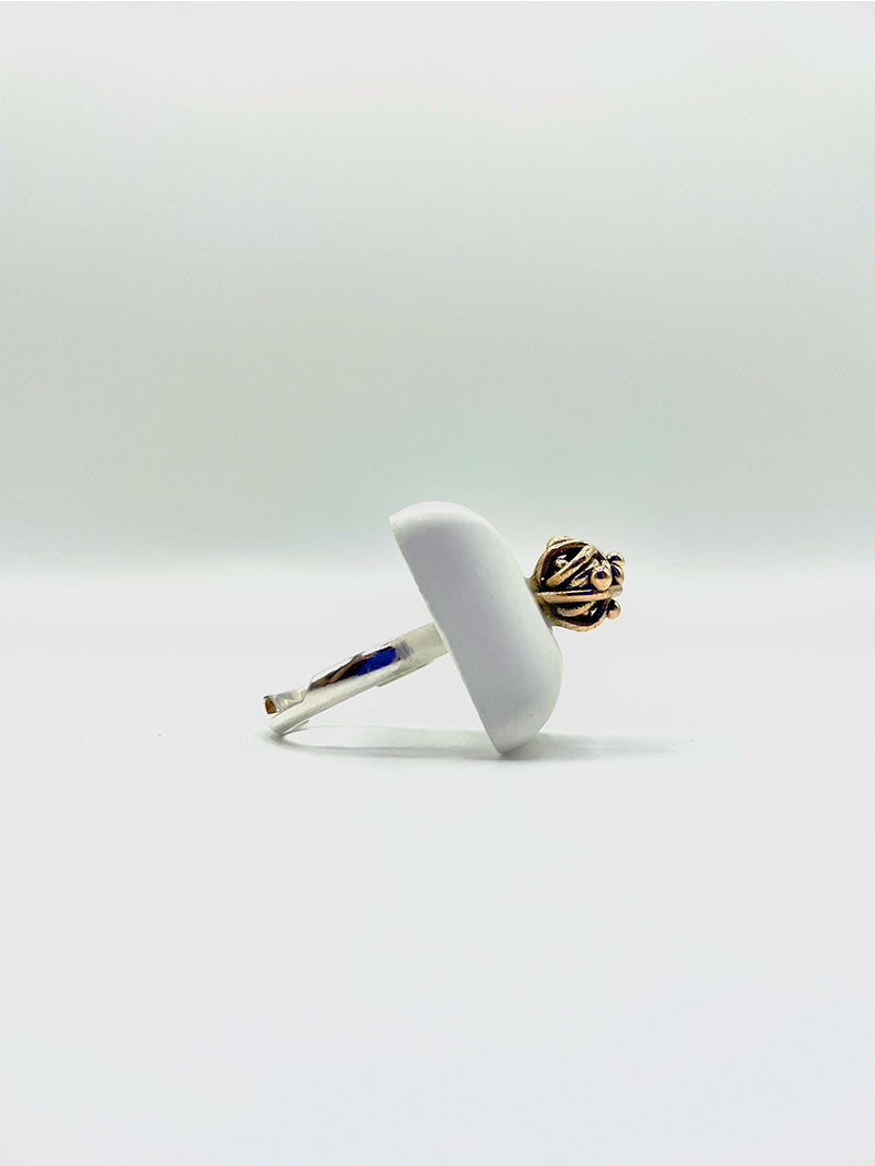 Artisanal ring silver bronze cement white