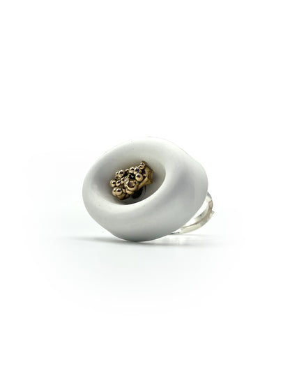 Artisanal ring silver bronze cement white