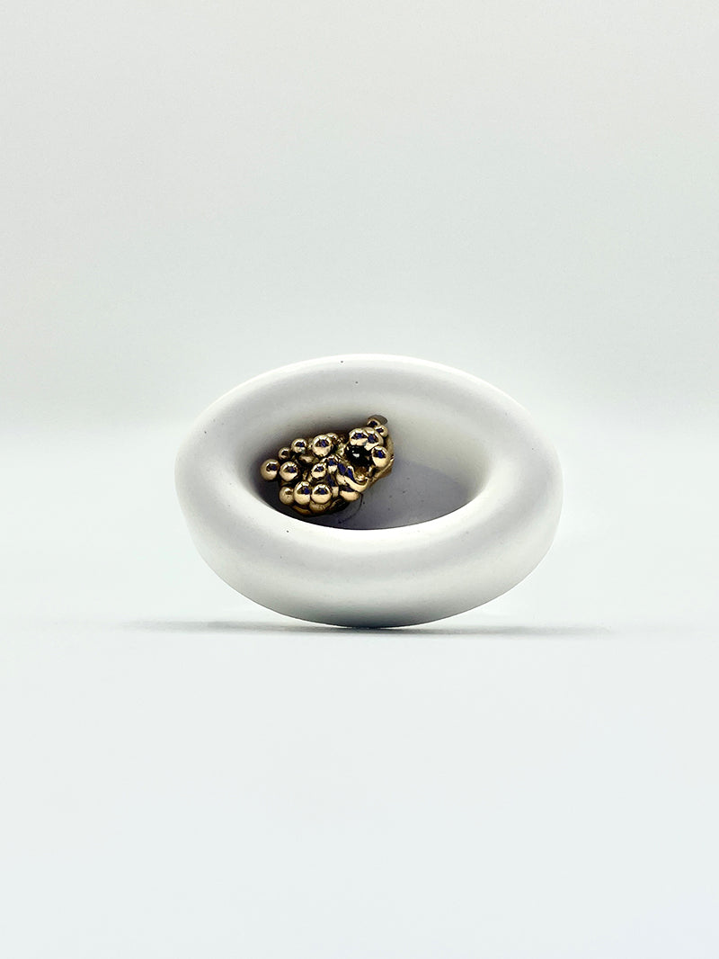 Artisanal ring silver bronze cement white