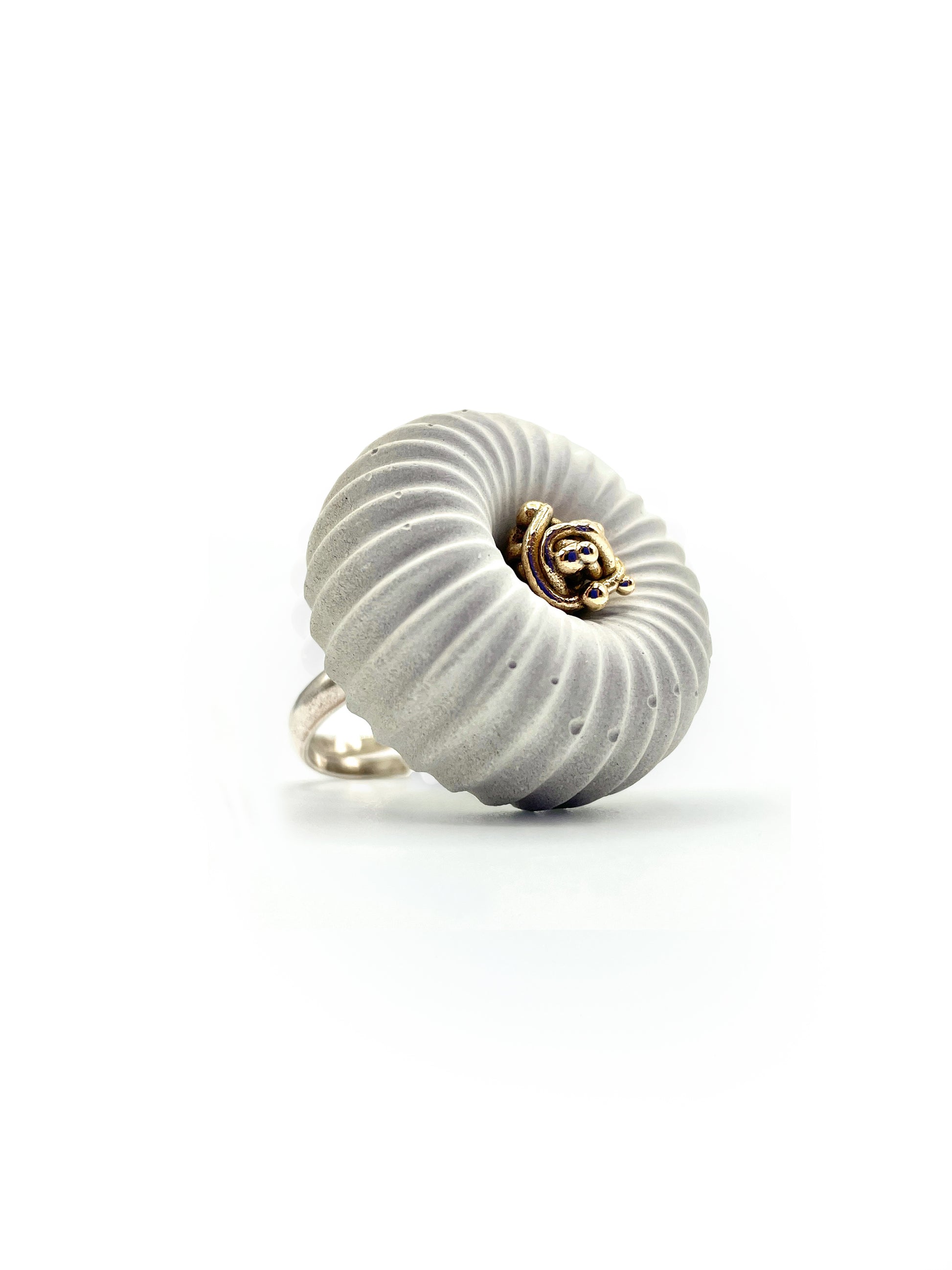 Artisanal ring silver bronze cement gray