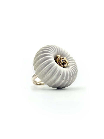 Artisanal ring silver bronze cement gray
