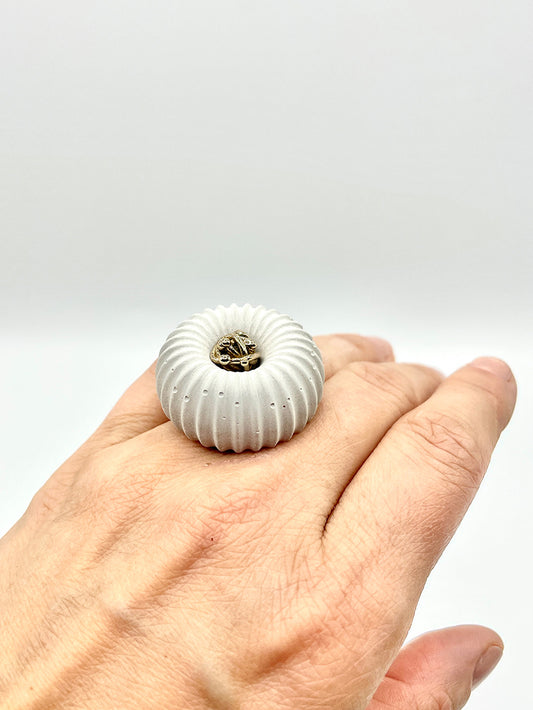 Artisanal ring silver bronze cement gray