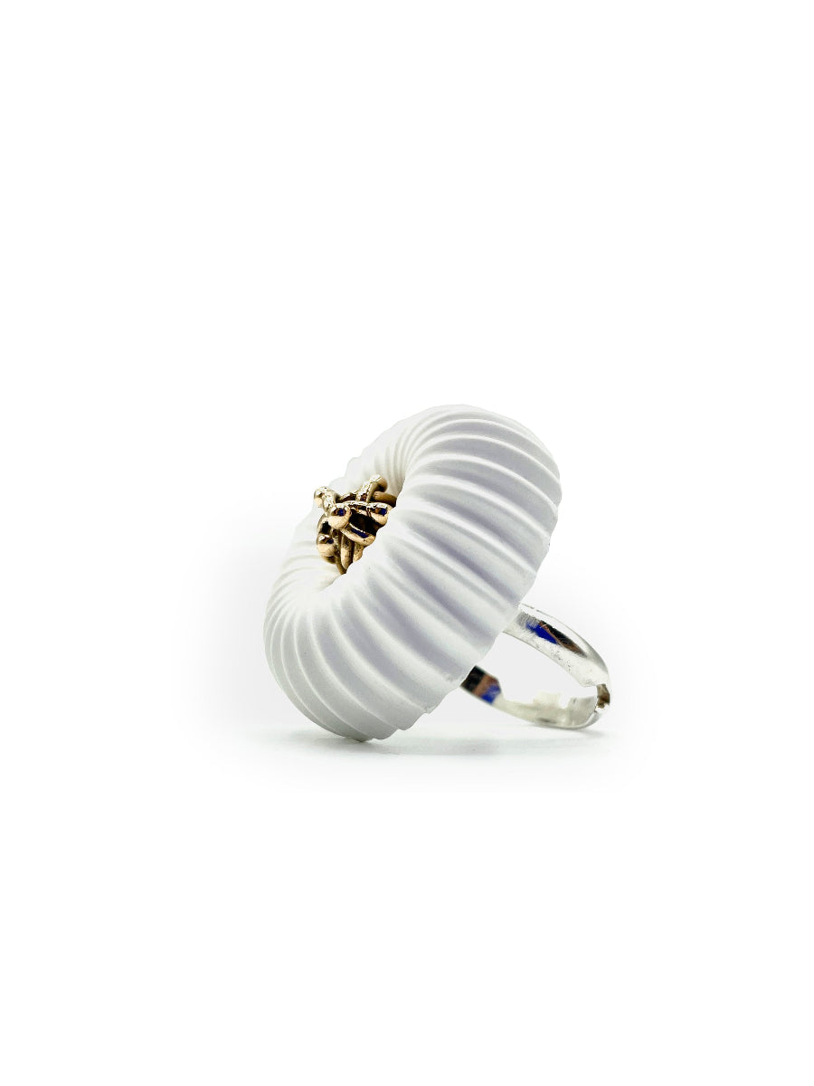 Artisanal ring silver bronze cement white