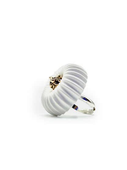 Artisanal ring silver bronze cement white