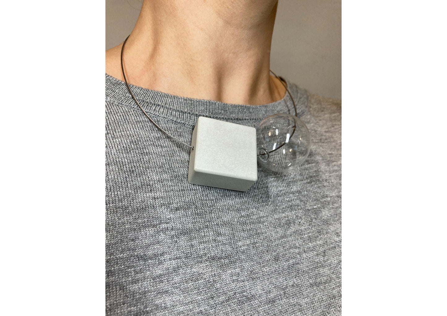 Square Cement and Glass Sphere