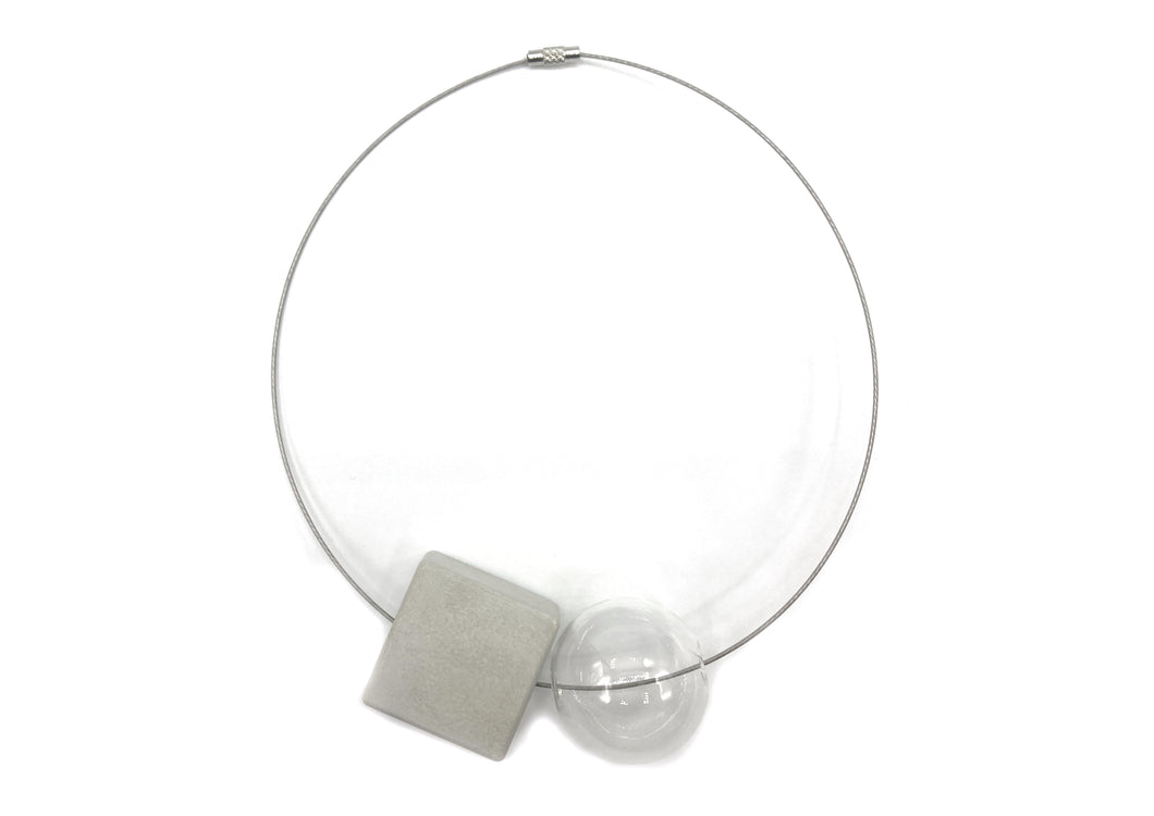 Square Cement Element and Glass Sphere Necklace